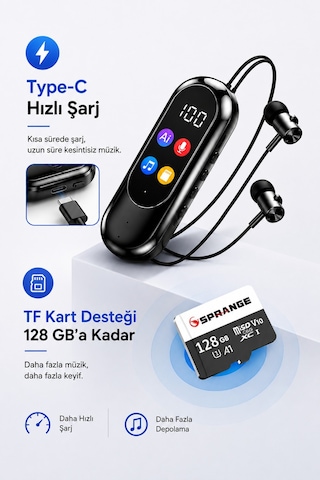 Sprange Bluetooth 5.4 Kulaklık 120 Saat Pil Ömrü Hi-fi Ses Tf Kart Destekli Type-c Şarj Srt14r