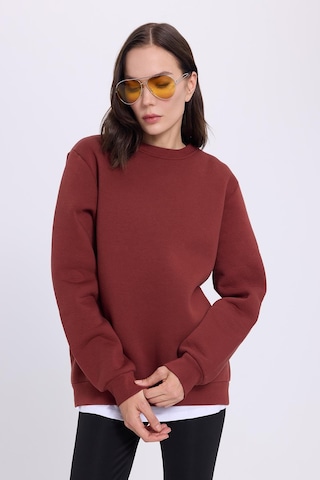 Tudors Kadın Oversize Geniş Kesim Pamuklu 3 İplik İçi Polarlı Basic Kiremit Bisiklet Yaka Sweatshirt-41557 Kiremit