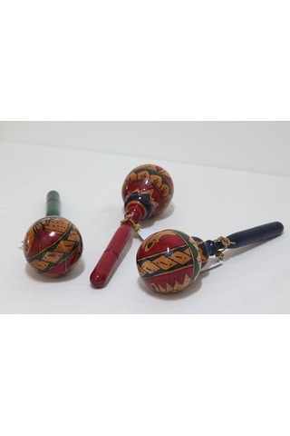 Ahşap Maracas Büyük Yuvarlak Uzak Doğu Müzik Aleti, Mahoni Ağacı, 27 Cm X 8 Cm, Endonezya Bali El Yapımı Açık Gri