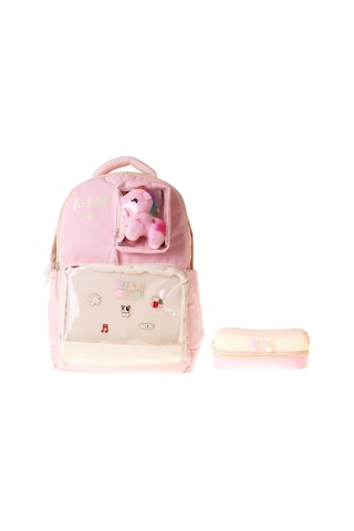 Calacilo K Pop Pink Kız Çocuk K-pop Pink Pembe Peluş Aksesuarlı Okul Sırt Çantası Ve Kalemlik Seti - Setcc-c4107c
