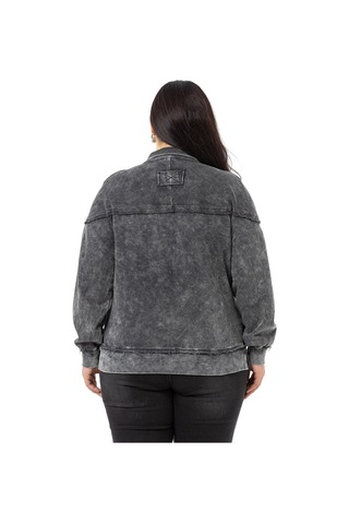 Büyük Beden Pis Dikişli Fermuarlı Yırtmaçlı Parça Boyalı Antrasit Sweatshirt-antrasit Antrasit