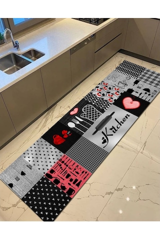 Gri, Kitchen Kaymaz, Pamuk Dokuma Taban Mutfak Halısı (477548470)