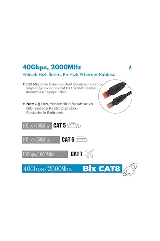 Bix Cat8 40Gbps Veri Aktarım 2000MHz STP Ethernet Kablosu 8 Metre