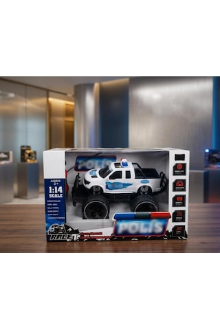 Uzaktan Kumandalı 4 Fonksiyonlu 1/14 Ölçülü 27MHz Detaylı 4x4 Görünümlü Oyuncak Polis Arabası