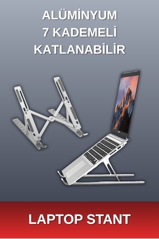 Alepera Electronic - Ayarlanabilir Laptop Standı - Alüminyum - 7 Kademeli - Gri Renk