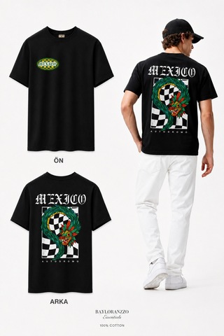 Bayloranzzo Mexico %100 Pamuk Heavy Cotton Premium Kalite Erkek Tişört Siyah