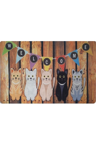 Welcome Temalı Kedili Dekoratif Kapı Önü Ve İç Mekan