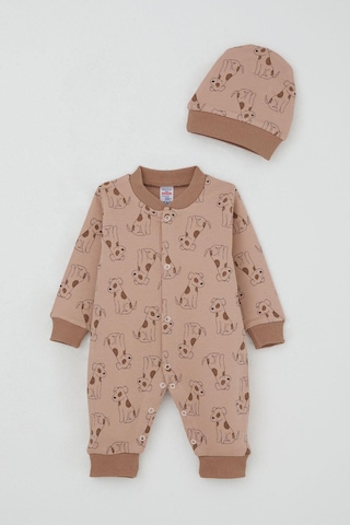 Breeze Erkek Bebek Tulum Sevimli Köpekçik Desenli 0-6 Ay, Açık Kahverengi Açık Kahverengi