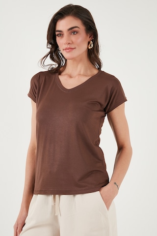 Lela V Yaka Relaxed Fit Yırtmaç Detaylı 2'Li Paket Bayan Bluz 5862000S2 Ekru-Kahve