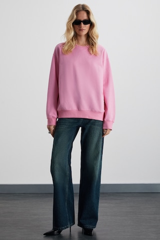 ETHIQUET KARIUS Kadın Organik Pamuklu İçi Polarlı Oversize Yuvarlak Yakalı Pembe Sweatshirt