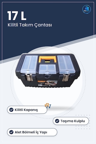 Takım Çantası 17 L Kilitli Plastik Alet Bölmeli Taşınabilir Hırda