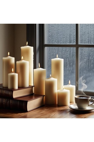 11 Gün Yanma Süreli Çap:10 Cm Boy:30 Silindir Mum Cm Soya Parafinli Beyaz, Dekoratif Mum Beyaz