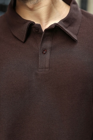 Madmext Acı Kahve Gömlek Yaka Dokulu Regular Fit Erkek Sweatshirt E7203 Acı Kahverengi