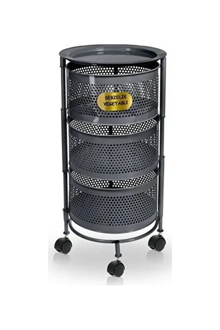 River World Tekerlekli Rengi Antrasit Açılabilen 3 Katlı Çok Amaçlı Metal Raf Mutfak, Balkon, Kiler Çok Renkli