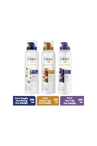 Dove Duş Köpüğü Argan Yağı 200 ML + Açai Yağı 200 ML + Depply Nourishing 200 ML