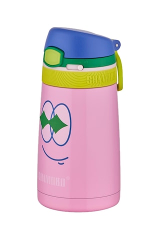 Shamobo 2li Set Pipetli Çelik Termos 350ml -6 Saat Isı Yalıtımı- Pembe - Açık Yeşil