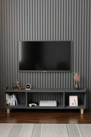 150 Cm Modern Tv Ünitesi Ayaklı Raflı Salon Oturma Odası Dekoratif Televizyon Sehpası Tv Sehpası Antrasit