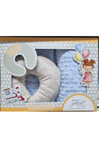 Aksu Tomurcuk Bebek Battaniyesi + Boyunluk Bebe Mavi