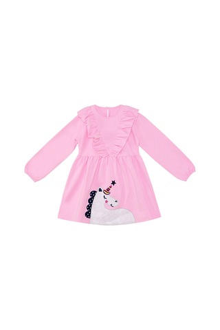 Denokids Simli Unicorn Kız Çocuk Pembe Elbise Çok Renkli