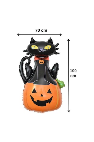 Kedili Bal Kabağı Büyük Boy 70x100 Cm Folyo Balon Halloween Cadılar Bayramı Parti Malzemesi