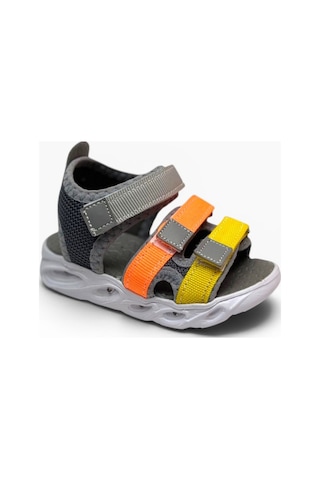 Arzen Bebe 232-26 3 Cırtlı Işıklı Anatomik Çocuk Sandalet Gri Turuncu Sarı 22-25