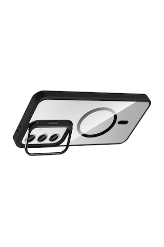 Samsung Uyumlu Galaxy A16 Kılıf Kamera Lens li Standlı M-safe Şarj Özellikli Etro Kapak Siyah