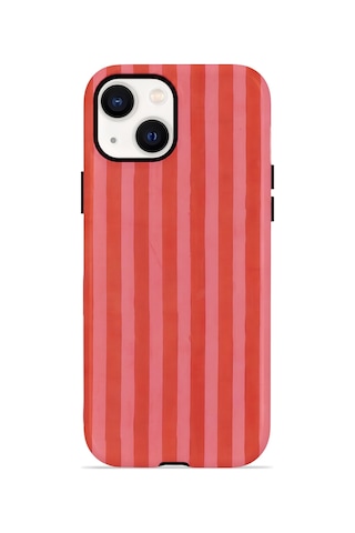 Apple iPhone Uyumlu 13 Vorian Çift Katmanlı Magsafe Kılıf Tomato Red Stripe
