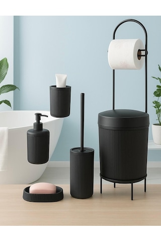 Lüks 6 Parçalı Modern Banyo Aksesuar Seti, Şık Tasarım Siyah Çok Renkli