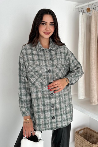 Çift Cep Ekose Gömlek Yeşil Yeşil