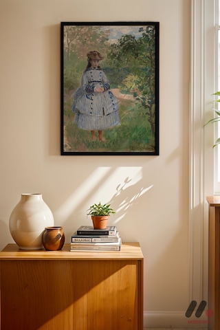 Claude Monet Bahçede Kız Çocuk, Siyah Çerçeveli Duvar Tablosu - Sanatsever Hediyesi