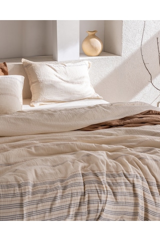 Madame Coco Breville Tek Kişilik Müslin İpliği Boyalı Lastikli Nevresim Takımı - Ekru/bej 8684427212158 Çok Renkli