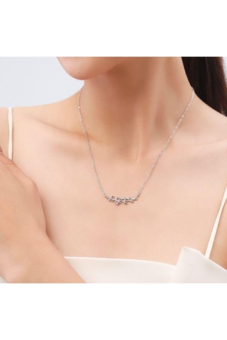 Tancise S925 Gümüş Yaprak Kolye Kadın Basit Dalları ve Yaprakları Kolye Boyun Zinciri Gümüş Takı