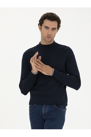 Cacharel Lacivert Slim Fit Pamuk Karışımlı Yarım Balıkçı Basic Triko Kazak