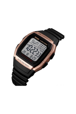 Springsun 1278 Modeli Elektronik Saat - Çift Zaman, Stopwatch, Parlak, Tarih, Alarm, Hafta Günü, 50m Su Geçirmez - Gül Altın Rengi, 39mm, Abs Kasa, Pu Kordon Diğer