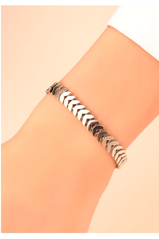 Zarif Kadın Çelik Takı Balık Kılçığı Desen -gümüş Renk Balık Kılçığı Model Bileklik-dayanıklı Paslanmaz Çelik Bileklik Gümüş