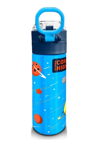 Coral High Kids Lacivert Mavi Astronot Desenli Pipetli Ve Direkt İçim Çelik Termos 500 Ml 31804 Mavi