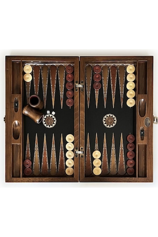 Helena Wood Art Genius El Oyması Ahşap Tavla Seti Siyah