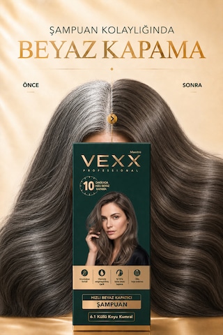 Vexx Professional Beyaz Kapatıcı Pratik Boya Şampuan Küllü Koyu Kumral 6.1 Amonyaksız Formül 300 Ml.
