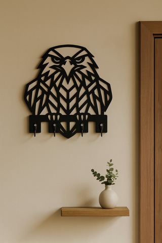 Kartal Figürlü Duvar Anahtarlık Askısı Siyah - Beyaz