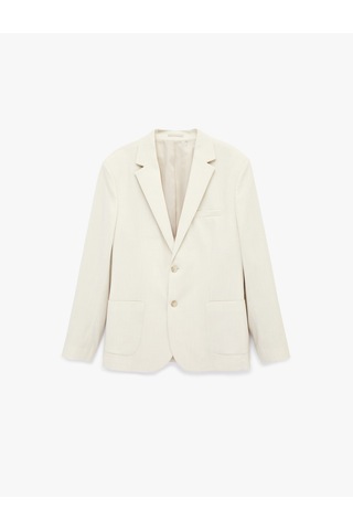 Koton Uzun Kollu Viskon Karışımlı Cepli Düğmeli Mono Yaka Slim Fit Blazer Ceket Bej 6sam50006nw Ekru