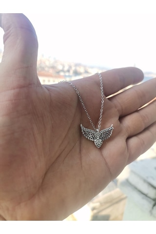 Ervanur Zirkon Taşlı Melek Kanatlı Kalp Kolye Gümüş