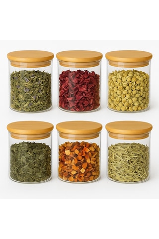 Borosilikat Baharatlık 500 Ml 6 Adet - 90 Mm X 100 Mm -bambu Kapaklı-sızdırmaz Silikonlu Beyaz