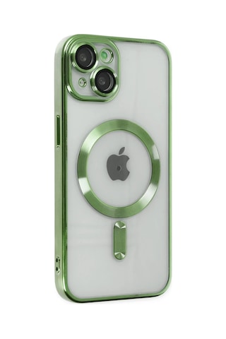 Apple iPhone Uyumlu 14 Plus İçin Kılıf Kamera Lens Korumalı M-safe Destekleyen Şeffaf Silikon Kross Kapak Koyu Yeşil