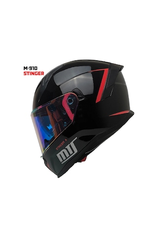 Mts M-910 Stınger Güneş Vizörlü Motosiklet Kaskı Reflektör Kırmızı Siyah