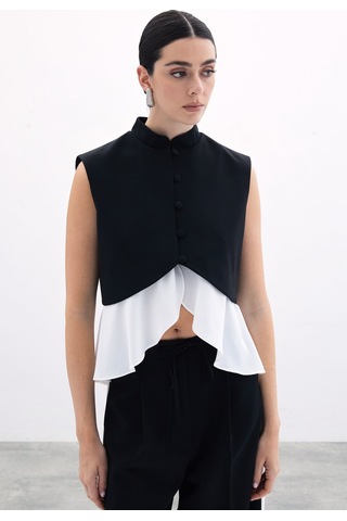 Sateen Kontrast Kısa Ceket - Siyah-135930 Siyah