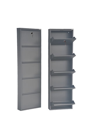 Kilitli 5'li Metal Ayakkabılık - Antrasit