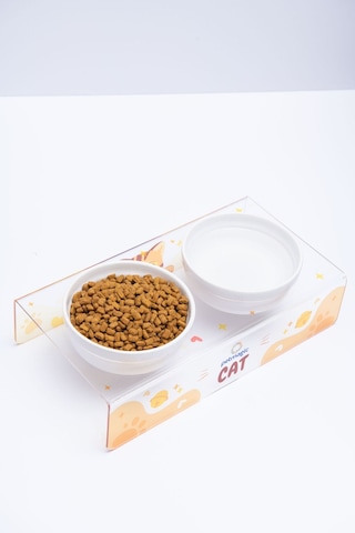 Petmagic Akrilik Pleksi Evcil Hayvan Renkli Seramik Kaseli Mama Su Kabı Şeffaf Cat