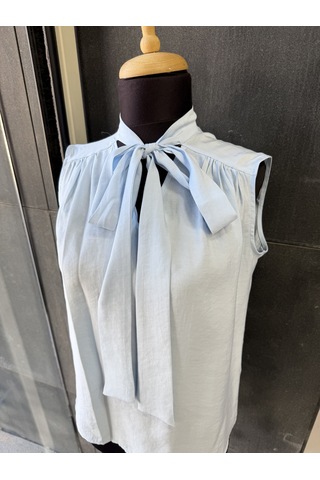 Pera Moda Sıfır Kol Fularlı Modal Yazlık Kadın Gömleği Bebe Mavisi
