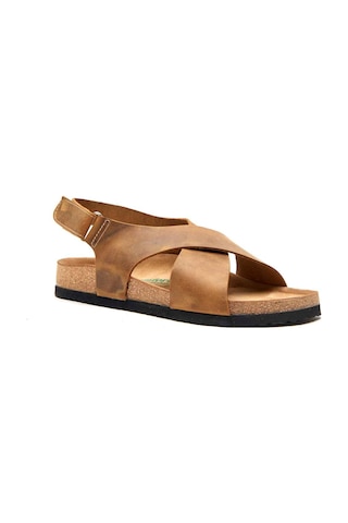 Comfortfusse Fayette - Erkek Ortopedik Hakiki Deri Sandalet Taba Yağlı Deri