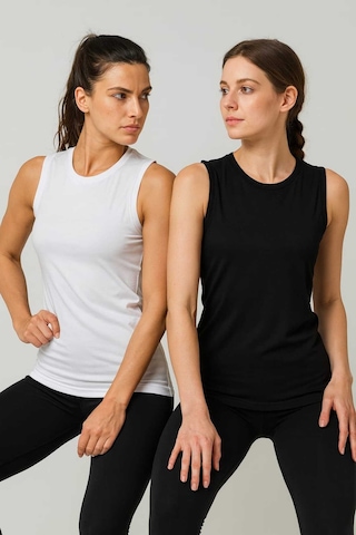 Tenra Kadın Spor Badi 2 Adet Siyah - Beyaz Beyaz